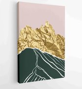 Luxe Gold Mountain muur kunst vector set. Aardetinten landschappen achtergronden instellen met maan en zon. 3 - Moderne schilderijen – Verticaal – 1871656357 - 80*60 Vertical
