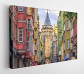 Onlinecanvas - Schilderij - Galatatoren En De Oude Stadsstraat Istanbul. Turkije Art Horizontaal Horizontal - Multicolor - 80 X 60 Cm