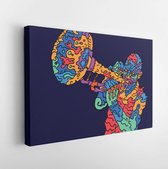 Onlinecanvas - Schilderij - Jazztrompettist. Vectorillustratie Jazz-poster. Abstracte Psychedelische Stijl Art Horizontaal Horizontal - Multicolor - 50 X 40 Cm