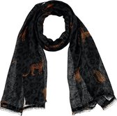 Sarlini | Lange grijze dames sjaal met panter | Safari