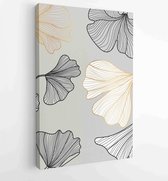 Ginkgo bladeren dekking ontwerp achtergrond vector. Luxe Floral art deco. Gouden natuurlijke muurkunst en patroonontwerp 3 - Moderne schilderijen – Verticaal – 1813369858 - 80*60 V