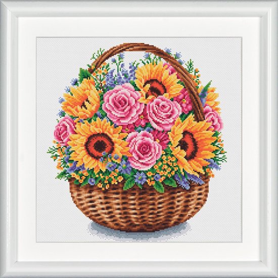 Dutch Stitch Brothers - DIY borduurpakket - DSB011A - Bloemenmand - Wit Aida - 32 x 32 cm