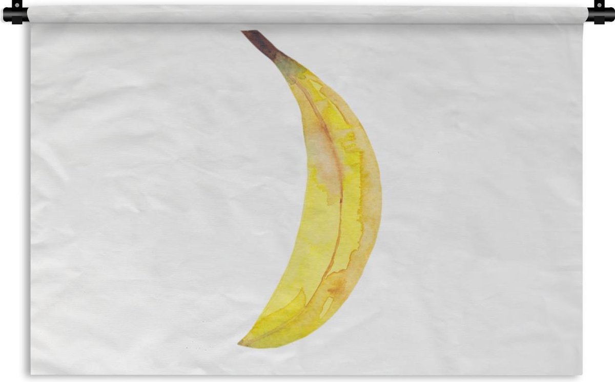 Wandkleed - Wanddoek - Banaan - Aquarel - Wit - 90x60 cm - Wandtapijt