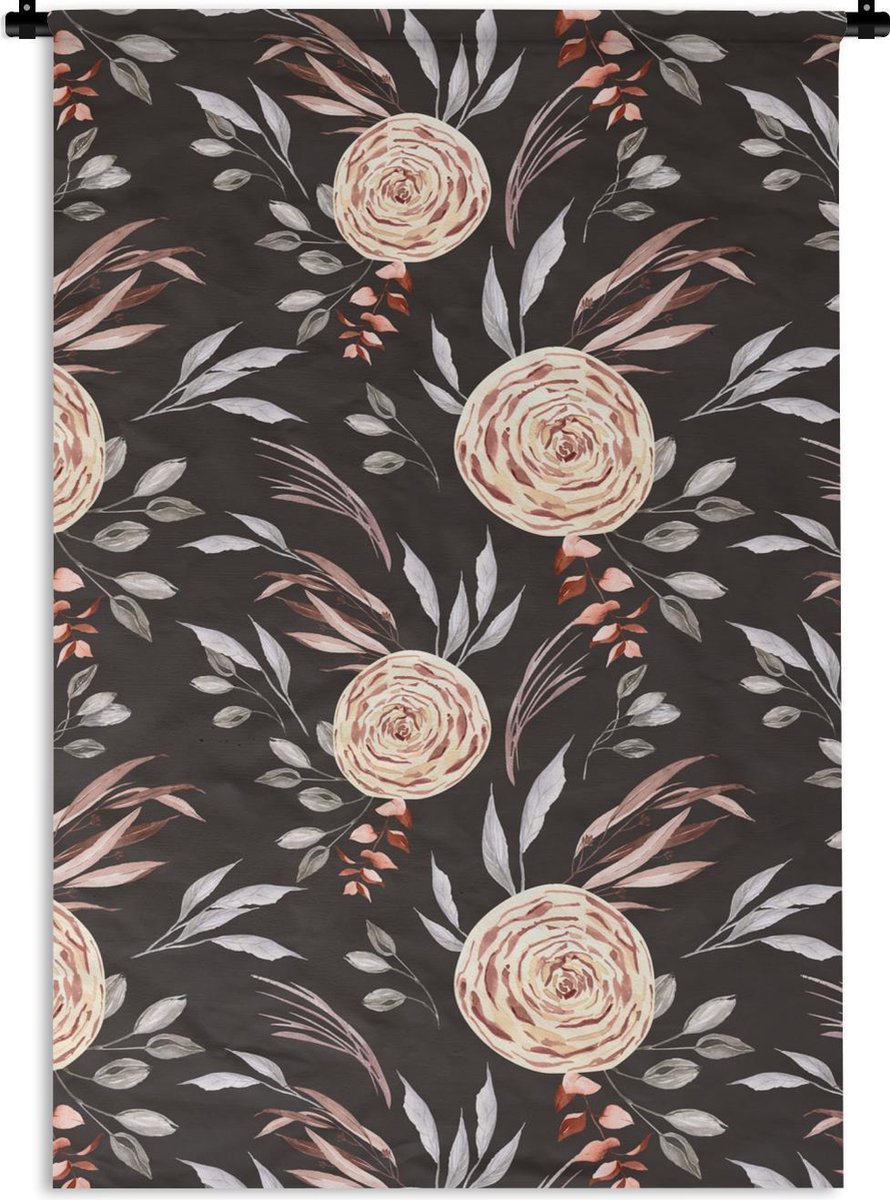 Wandkleed - Wanddoek - Rozen - Bruin - Zwart - 60x90 cm - Wandtapijt