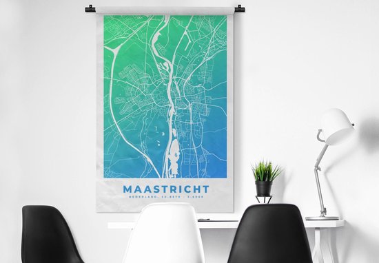 Tapisserie - Toile murale - Plan de la ville - Maastricht - Nederland -Bas - Blauw - 90x135 cm - Tapisserie - Carte