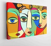 Kleurrijke abstracte achtergrond, kubistische kunststijl, drievoudig portret - Moderne schilderijen - Horizontaal - 1648555021 - 80*60 Horizontal