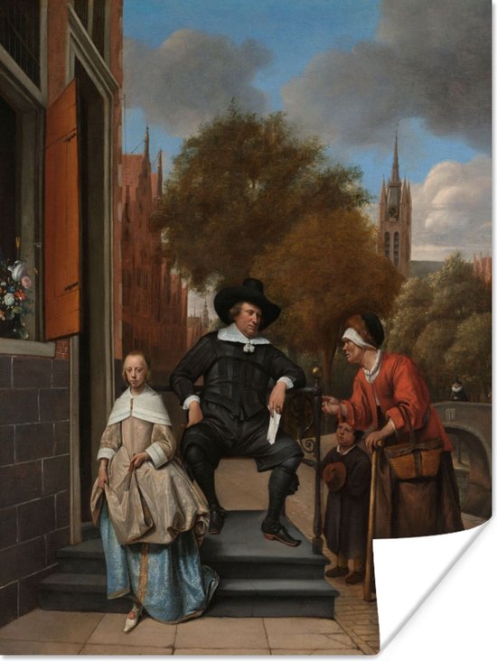 Poster De burgemeester van Delft en zijn dochter - Schilderij van Jan Steen - 120x160 cm XXL