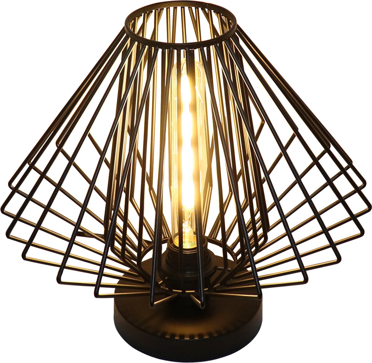 Davos tafellamp zwart - stalen tafellamp, diameter 35 cm, hoogte 32 cm, E27-fitting, IP20, lamp niet inbegrepen