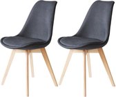 BJORN Set van 2 stoelen met houten poten Beuken - Zwarte stof - L 48,5 x D 56 x H 83 cm