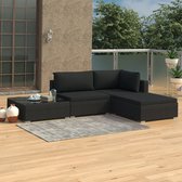 vidaXL 4-delige Loungeset met kussens poly rattan zwart