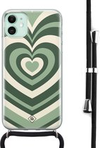 iPhone 11 hoesje met koord - Hart groen swirl | Apple iPhone 11 crossbody case | Zwart, Transparant | Geen opdruk