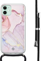 iPhone 11 hoesje met koord - Marmer roze paars | Apple iPhone 11 crossbody case | Zwart, Transparant | Marmer