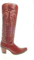 Sendra Boots 6662 Gordy Rood Dames Fashion Ibiza Western Laarzen Ronde Neus Hoge Hak Leren zool Bewerkte Hoge Schacht Echt Leer Maat 37