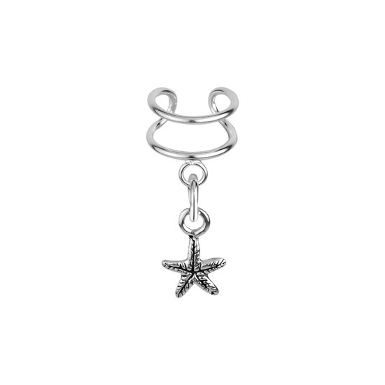 Oorbellen | Ear Cuff | Zilveren ear cuff met hanger, zeester