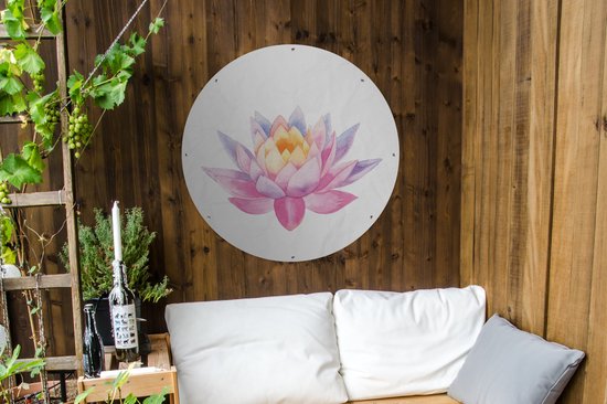 Affiche de jardin Plantes Aquarelles rondes - Affiche de jardin nénuphar illustration aquarelle - Affiche de jardin ronde 90x90 cm - Toile de jardin / Toile d'extérieur / Peintures pour l'extérieur (décoration de jardin)