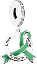 Tracelet - Zilveren bedels - Bedel Green Ribbon - Pandora compatible - Met 925 zilver certificaat - In mooie cadeauverpakking - Valentijn