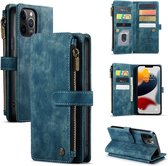 CaseMe - Telefoonhoesje geschikt voor iPhone 12 Pro Max - Wallet Book Case met ritssluiting - Magneetsluiting - Blauw