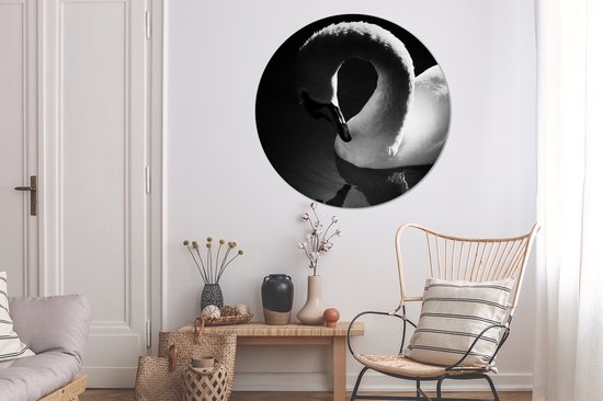 Cercle mural - Cercle mural - Cygne Witte dans l'eau réfléchissante - Aluminium - Dibond - Ø 120 cm - Intérieur et extérieur XXL