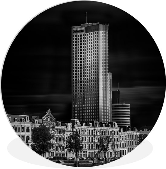 WallCircle - Wandcirkel ⌀ 60 - Contrasterende vormen van Nederlandse architectuur in Rotterdam in zwart-wit - Ronde schilderijen woonkamer - Wandbord rond - Muurdecoratie cirkel - Kamer decoratie binnen - Wanddecoratie muurcirkel - Woonaccessoires