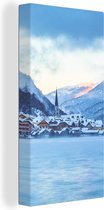 Canvas Schilderij Alpen - Dorp - Sneeuw - 20x40 cm - Wanddecoratie