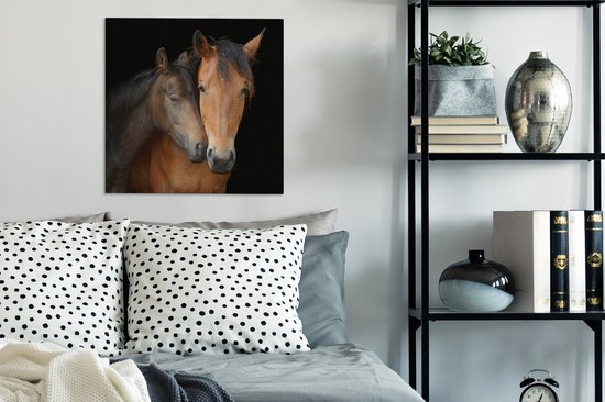 Toile de chevaux câlins 2cm 50x50 cm - Tirage photo sur toile (Décoration murale salon / chambre) / Peintures sur toile Animaux de la ferme