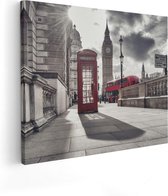 Artaza Canvas Schilderij Rode Telefooncel in Londen bij de Big Ben - 50x40 - Foto Op Canvas - Canvas Print