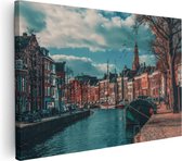 Artaza Canvas Schilderij Gracht in Groningen - 120x80 - Groot - Foto Op Canvas - Wanddecoratie Woonkamer