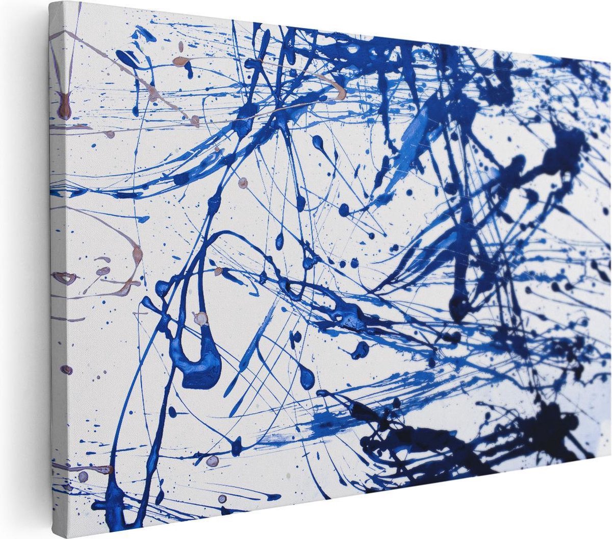 Artaza Canvas Schilderij Abstracte Kunst Blauwe Verf - 90x60 - Foto Op Canvas - Canvas Print - Muurdecoratie