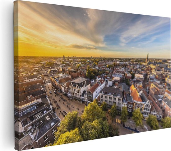 Artaza Canvas Schilderij Groningen Skyline Stad bij Zonsondergang - Foto Op Canvas - Canvas Print