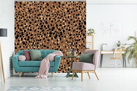 Papier Peint - Papier peint photo Peint Léopard - Imprimé Animal - Goud - Largeur 220 cm x Hauteur 220 cm