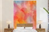Behang - Fotobehang Waterverf - Geel - Rood - Oranje - Breedte 155 cm x hoogte 240 cm