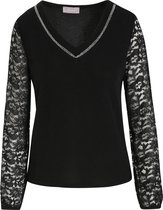 Cassis - Female - T-shirt met kanten mouwen  - Zwart