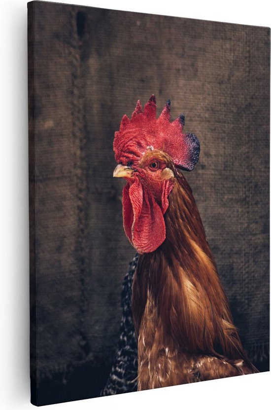 Artaza - Canvas Schilderij - Haan van Dichtbij  - 80x100 - Groot - Foto Op Canvas - Canvas Print