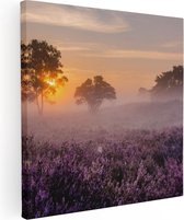 Artaza Canvas Schilderij Weide in de Veluwe bij Zonsondergang - 30x30 - Klein - Foto Op Canvas - Canvas Print