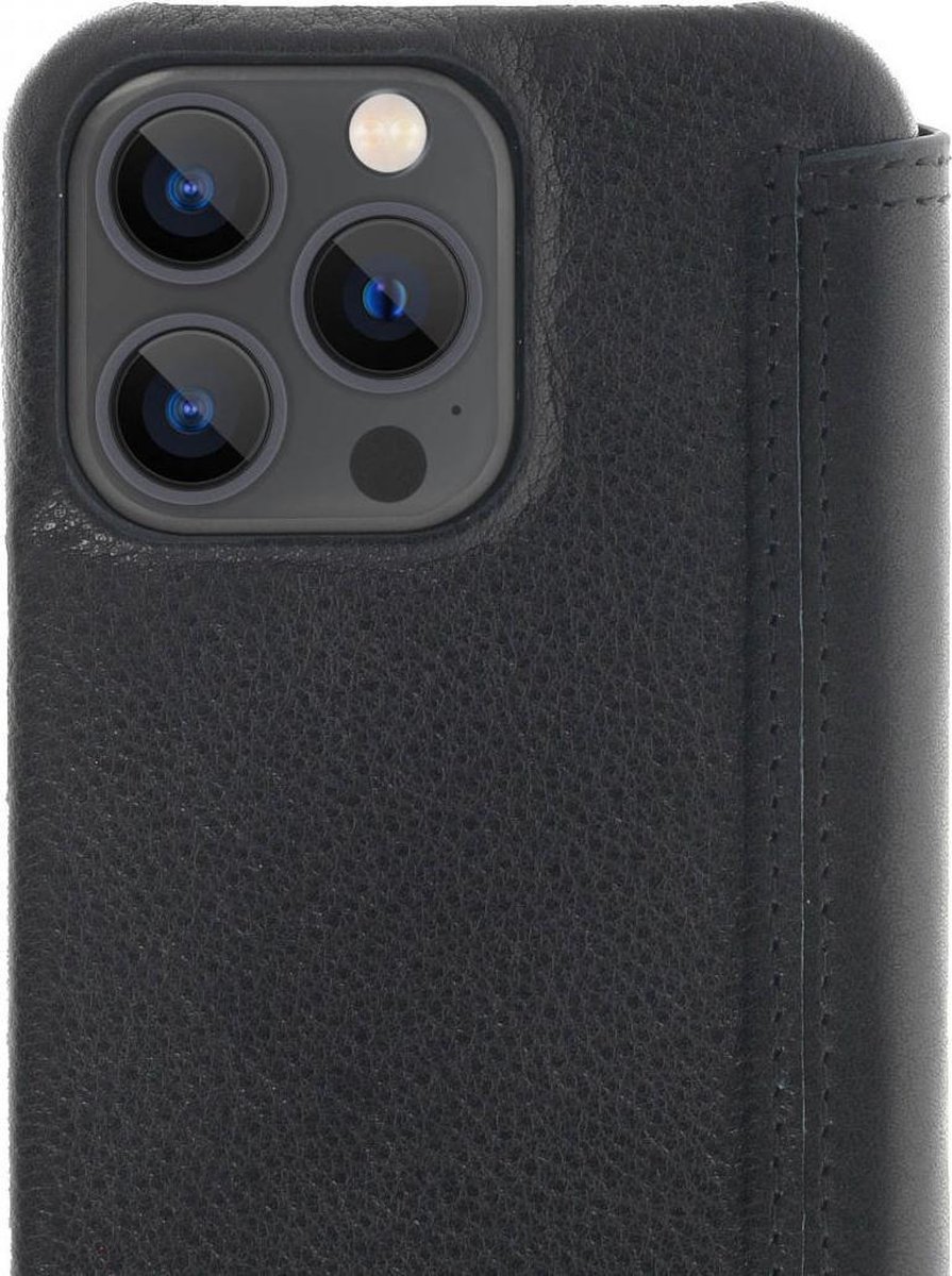 Minim Apple iPhone 13 Pro Hoesje Echt Leer Book Case Zwart