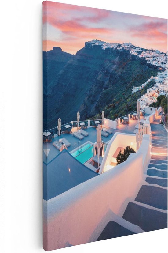 Artaza Canvas Schilderij Luxe Huisjes aan de Kust in Fira, Griekenland - 20x30 - Klein - Foto Op Canvas - Canvas Print