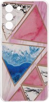 Shop4 - Samsung Galaxy S21 FE Hoesje - Zachte Back Case TPU Siliconen Marmer Driehoeken Roze