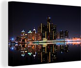 Canvas Schilderij Detroit - Amerika - Nacht - 60x40 cm - Wanddecoratie