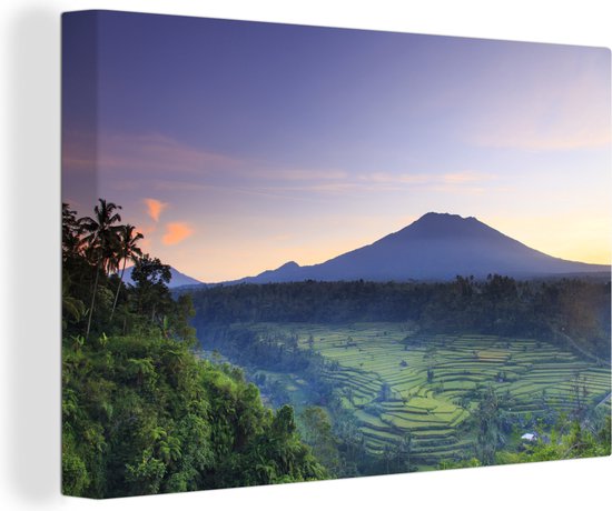 Indonésie Bali rizières et volcans Toile 80x60 cm - Tirage photo sur toile (Décoration murale salon / chambre)