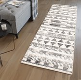 Tapiso Ethno Tapijtloper Beige Licht Boho Slaapkamer Woonkamer Gang Franjes Maat- 70x250