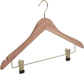 De Kledinghanger Gigant - 5 x Blouse / shirthanger cederhout ongelakt met messinghaak, rokinkepingen en anti-slip knijpers, 45 cm