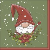 20x Kerst servetten Santa elf print 33 x 33 cm - Kerstdiner - Tafeldecoratie wegwerp servetten