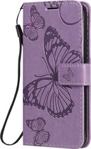 Apple iPhone 12 Hoesje - Mobigear - Butterfly Serie - Kunstlederen Bookcase - Paars - Hoesje Geschikt Voor Apple iPhone 12