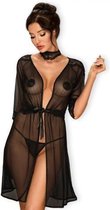Lucita Transparante Kimono Met Choker - Zwart - Sexy Lingerie & Kleding - Lingerie Dames