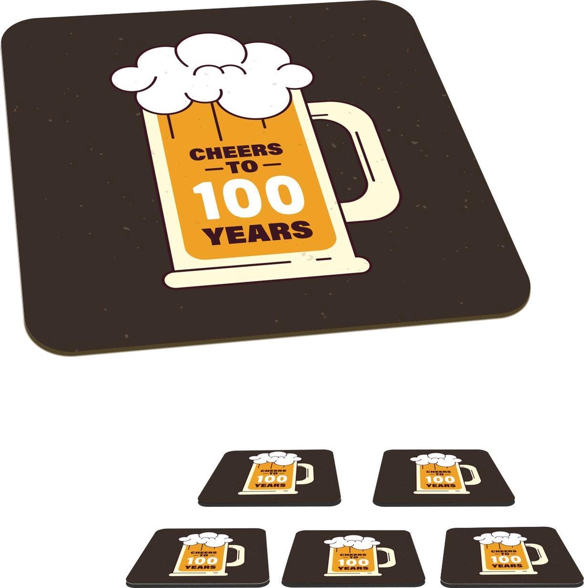 Onderzetters voor glazen - Jubileum - 100 Jaar - Bier - 10x10 cm - Glasonderzetters - 6 stuks