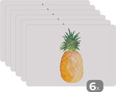 Placemat - Placemats kunststof - Ananas - Fruit - Wit - 45x30 cm - 6 stuks - Hittebestendig - Anti-Slip - Onderlegger - Afneembaar