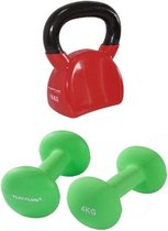 Tunturi - Fitness Set - Neopreen Dumbbellset 2 x 4 kg - Kettlebell 10 kg