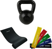 Tunturi - Fitness Set - Kettlebell 16 kg - Fitnessmat 160 x 60 x 0,7 cm - Weerstandsbanden 5 stuks