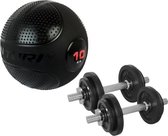 Tunturi - Fitness Set - Halterset 20 kg incl 2 Dumbbellstangen  - Slam Ball 10 kg