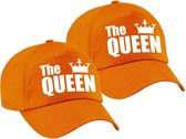 4x stuks the Queen pet / cap oranje met witte letters en kroon voor dames - Koningsdag - verkleedpet / feestpet